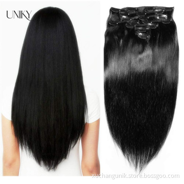 Uniky Wholesale natural color long double drawn straight wavy curly Clip In Human Hair Extensions